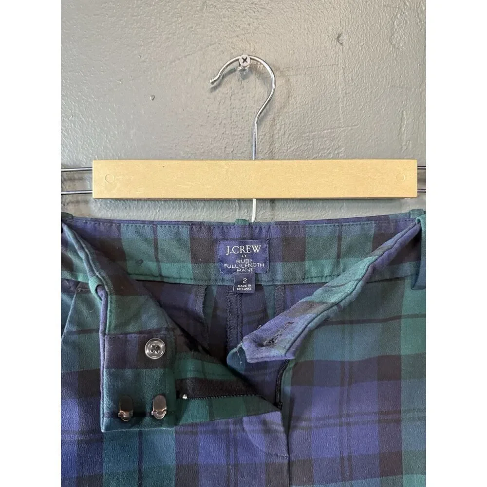 J. Crew Womens Green Plaid Chino Ruby Full Length Pants Size 2